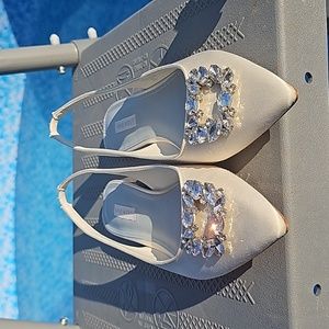 Nine West ivory sling back flats embellished, WMNS 9M, Blingy
